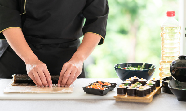 Making Sushi Rolls with Japanese language lesson